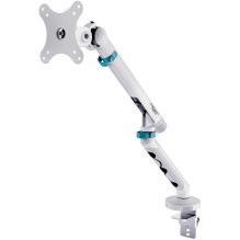 Ramię birekowe pojednice z clamps i sprzewyną mechaniczną 1x LCD maks. 35 colių 10kg, VESA: 75x75, 100x100, balta