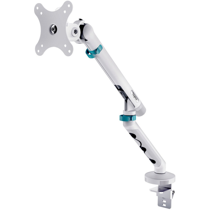 Ramię birekowe pojednice z clamps i sprzewyną mechaniczną 1x LCD maks. 35 colių 10kg, VESA: 75x75, 100x100, balta