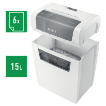 LEITZ IQ home paper shredder with particle cut, up to 6 sheets, white