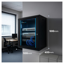 Extralink LITE 9U 530X400 WALL-MOUNTED RACKMOUNT SPINTELĖ JUODA