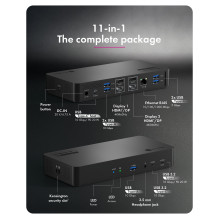 11-in-1 Notebook Docking Station, DL6950 Chip, 2x Video (2x DP / HDMI® 4K@60 Hz), 96 W PD to Host, Gigabit LAN, Host C+A