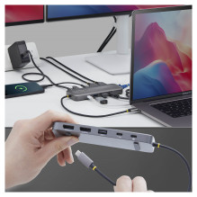 10-in-1 USB-C auf Dual DisplayPort Multiport Adapter 100W Power Delivery 2x4K 60Hz 5-Port 5Gbps Hub GbE Mini Dock