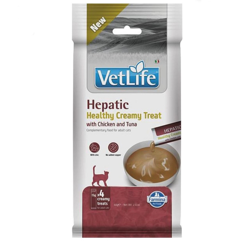 FARMINA Vet Life Cat Hepatic Creamy treat with Chicken &amp; Tuna box - cat treat - 4x15g