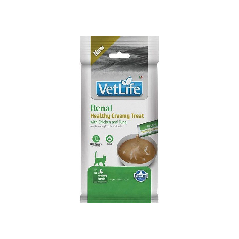FARMINA Vet Life Cat Renal Creamy treat with Chicken &amp; Tuna box - cat treat - 4x15g