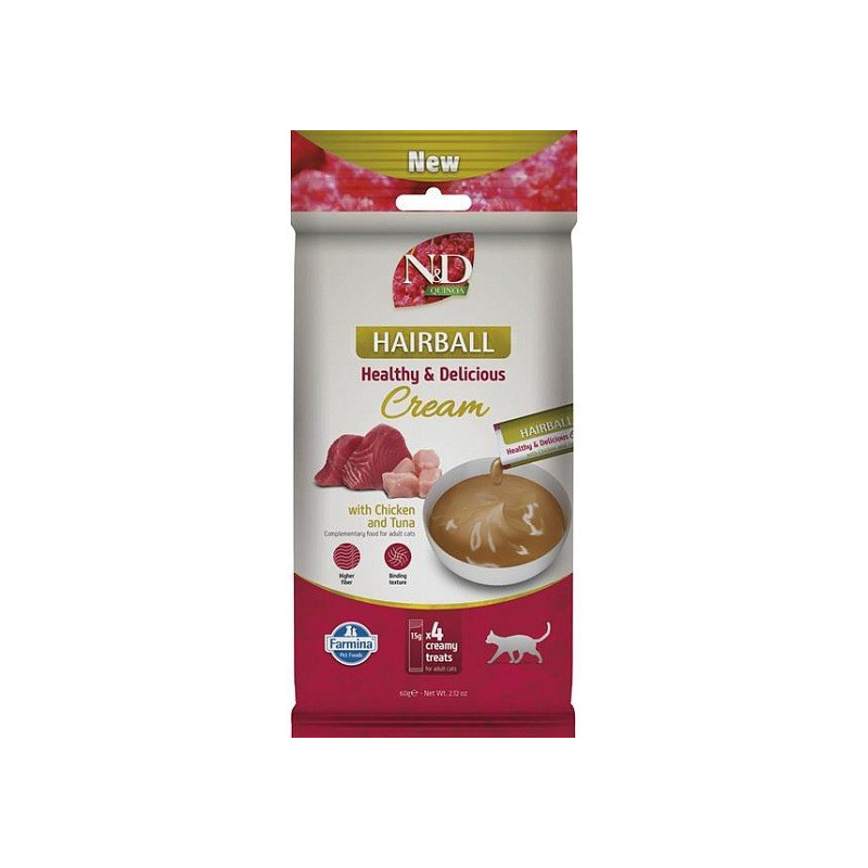 FARMINA N&amp;D Quinoa Cat Hairball Cream with Chicken &amp; Tuna box - cat treat - 4x15g
