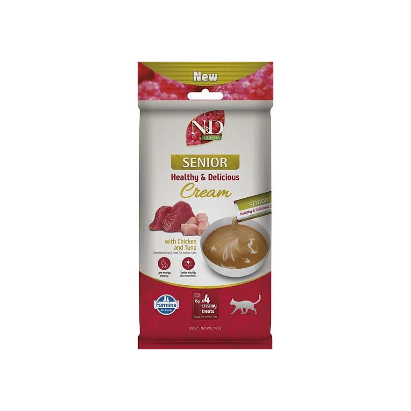 FARMINA N&amp;D Quinoa Cat Senior Cream with Chicken &amp; Tuna box - cat treat - 4x15g