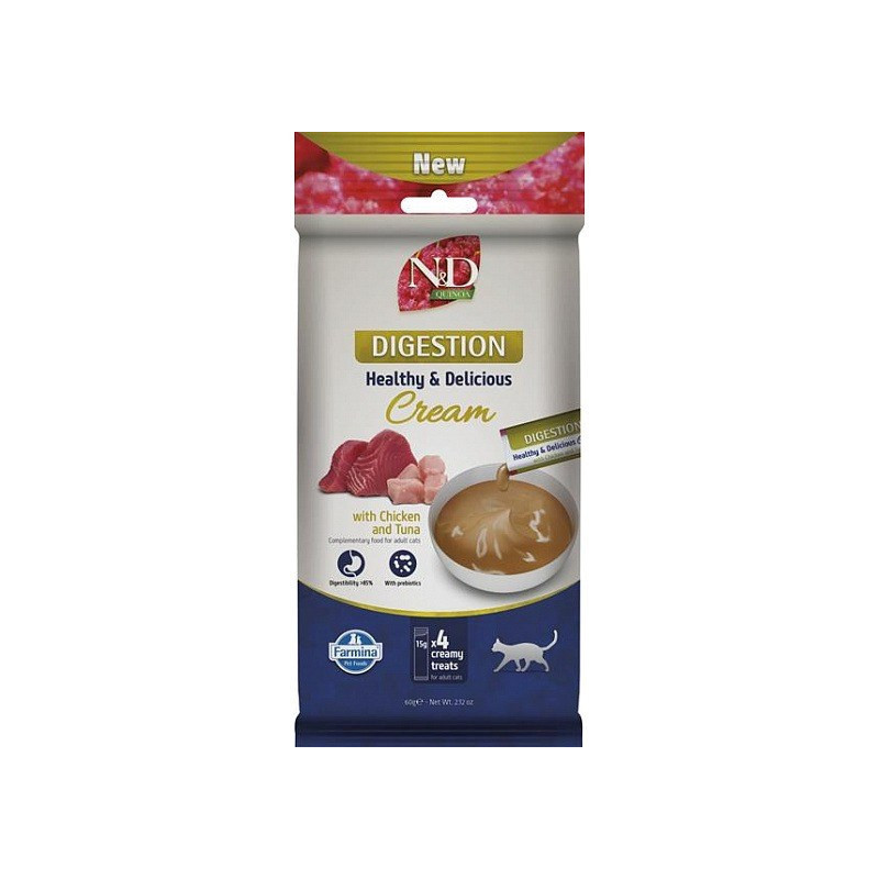 FARMINA N&amp;D Quinoa Cat Digestion Cream with Chicken &amp; Tuna box - cat treat - 4x15g