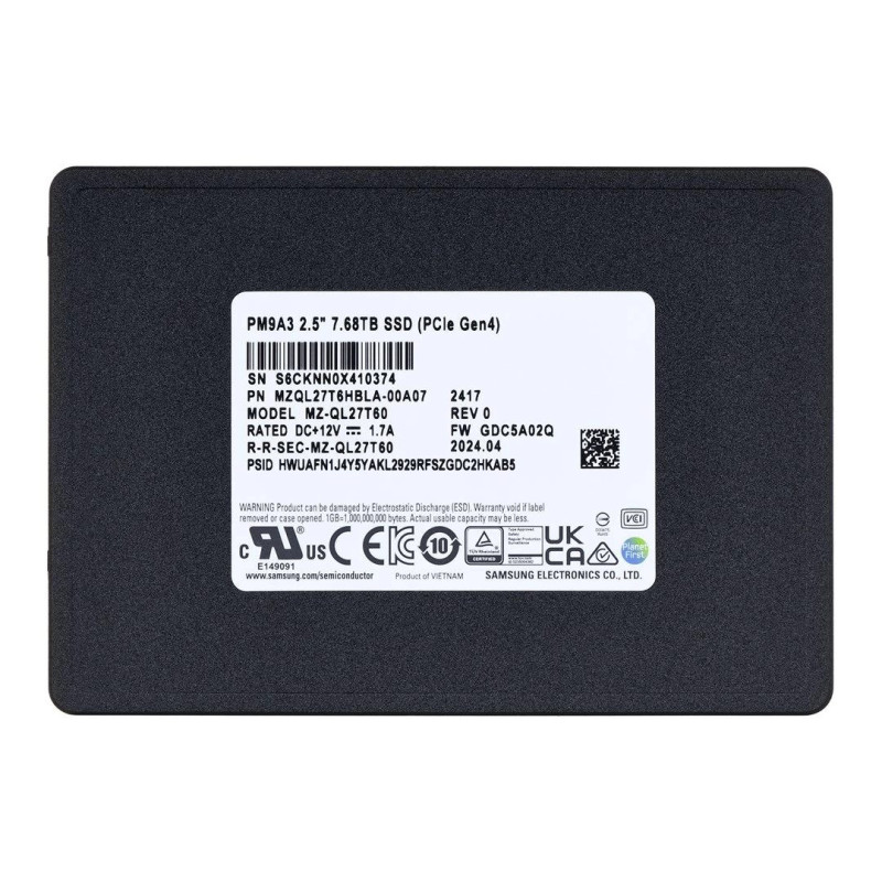 Samsung PM9A3 7.68 TB U.2 PCI Express 4.0 NVMe MLC
