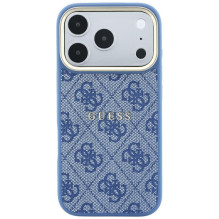 Dėklas Guess PU Leather 4G Gold Frame Embossed MagSafe Apple iPhone 18 Pro Max mėlynas
