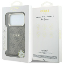 Dėklas Guess PU Leather 4G Gold Frame Embossed MagSafe Apple iPhone 18 Pro Max rudas