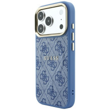 Dėklas Guess PU Leather 4G Gold Frame Embossed MagSafe Apple iPhone 18 Pro mėlynas