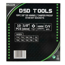 3 / 8" DRIVE 48 MM STAR "TORX" SOCKETS, 10PCS DS1229 3 / 8" DRIVE 48 MM STAR "TORX" SOCKETS, 10PCS DS1229
