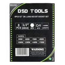 1 / 2" LONG HEXAGONAL "HEX" SOCKET BIT SET, 8PCS. DS1218 1 / 2" LONG HEXAGONAL "HEX" SOCKET BIT SET, 8PCS. DS1218