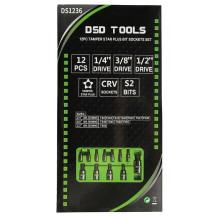 "STAR PLUS" "TORX" GALVUČIŲ-ANTGALIŲ RINKINYS 1 / 4", 3 / 8", 1 / 2' PAVAROS, 12VNT DS1236