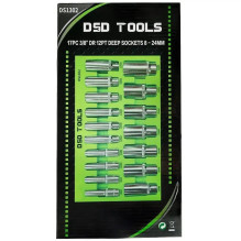 17 pcs. 3 / 8" 12-point deep socket set 8 - 24 mm DS1302 17 pcs. 3 / 8" 12-point deep socket set 8 - 24 mm DS1302