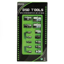 14 PCS. E-STAR SHAPED SOCKET SET 1 / 4", 3 / 8", 1 / 2" DS1312 14 PCS. E-STAR SHAPED SOCKET SET 1 / 4", 3 / 8", 1 / 2" DS1312