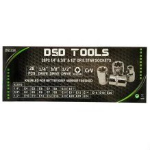 28 VNT. 1 / 4", 3 / 8" IR 1 / 2" JUNGTIES E STAR TORX GALVUTĖS DS1314 28 VNT. 1 / 4", 3 / 8" IR 1 / 2" JUNGTIES E STAR TORX GALVUTĖS DS1314