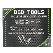 10 VNT. 3 / 8" GILIOS GALVUTĖS 10-19MM DS1304 10 VNT. 3 / 8" GILIOS GALVUTĖS 10-19MM DS1304