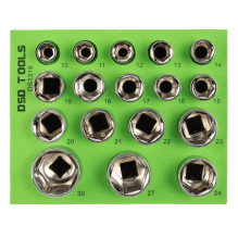 17 pcs. 1 / 2" 6-POINT SHORT SOCKETS 10 - 30 mm DS1318 17 pcs. 1 / 2" 6-POINT SHORT SOCKETS 10 - 30 mm DS1318