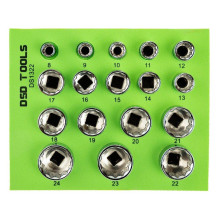 17 PCS 3 / 8" 12-POINT SHALLOW SOCKETS 8-24MM DS1322 17 PCS 3 / 8" 12-POINT SHALLOW SOCKETS 8-24MM DS1322