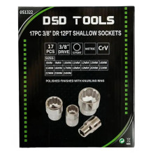 17 PCS 3 / 8" 12-POINT SHALLOW SOCKETS 8-24MM DS1322 17 PCS 3 / 8" 12-POINT SHALLOW SOCKETS 8-24MM DS1322