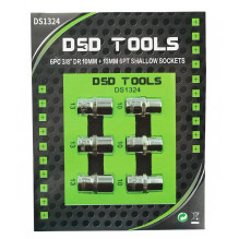 6 PCS 3 / 8" CONNECTORS 10 mm + 13 mm SHORT SOCKETS DS1324 6 PCS 3 / 8" CONNECTORS 10 mm + 13 mm SHORT SOCKETS DS1324