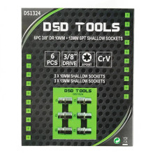 6 VNT. 3 / 8" JUNGTIES 10 mm + 13 mm TRUMPOS GALVUTĖS DS1324 6 VNT. 3 / 8" JUNGTIES 10 mm + 13 mm TRUMPOS GALVUTĖS DS1324