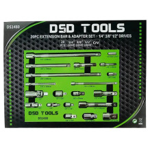 20 PCS Extension Bars and Adapters Set - 1 / 4", 3 / 8", 1 / 2" DS1480 20 PCS Extension Bars and Adapters Set - 1 / 4", 3 / 8", 1 / 2" DS1480