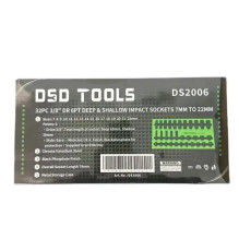 32 DALIŲ 3 / 8" PAVAROS 6 KAMPŲ GILIOS IR 7 SEKLIOS SMŪGINĖS GALVUTĖS RINKINYS DS2006 32 DALIŲ 3 / 8" PAVAROS 6 KAMPŲ GILIOS IR 7 SEKLIOS SMŪGINĖS GALVUTĖS RINKINYS DS2006