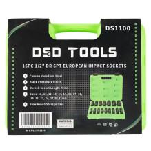 1 / 2" DRIVE 6-POINT EUROPEAN IMPACT SOCKETS, 16PCS DS1100 1 / 2" DRIVE 6-POINT EUROPEAN IMPACT SOCKETS, 16PCS DS1100