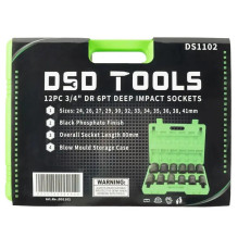 12 PCS 3 / 4" 6-POINT DEEP IMPACT SOCKETS, 12 PCS DS1102 12 PCS 3 / 4" 6-POINT DEEP IMPACT SOCKETS, 12 PCS DS1102