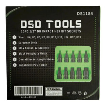 1 / 2" HEXAGONAL DRIVE IMPACT SOCKETS, 10 PCS. DS1184