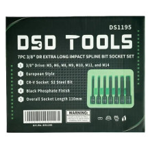 3 / 8" Set of Extra Long Impact "Spline" Socket Heads, 7 pcs. DS1195