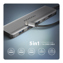 AXAGON HMC-5H USB-C 3.2 Gen 1 hub, 3x USB-A, 4K HDMI, PD 100W - Silber