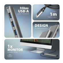 AXAGON HMC-5H USB-C 3.2 Gen 1 hub, 3x USB-A, 4K HDMI, PD 100W - Silber