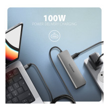 AXAGON HMC-5H USB-C 3.2 Gen 1 hub, 3x USB-A, 4K HDMI, PD 100W - Silber