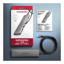 AXAGON HMC-5H USB-C 3.2 Gen 1 hub, 3x USB-A, 4K HDMI, PD 100W - Silber