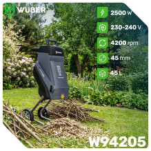 Electric blade branch shredder 2500 W 45 L W94205 WUBER Electric blade branch shredder 2500 W 45 L W94205 WUBER
