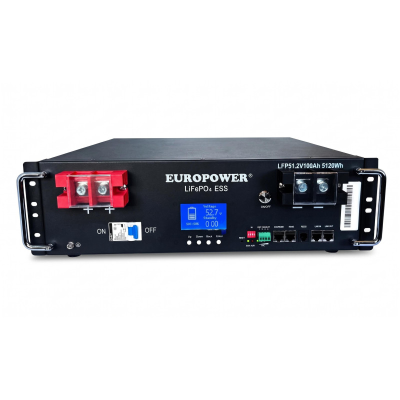 LiFePO4 Energy Storage EUROPOWER Series LFP 51.2V 100Ah BMS, LCD (Lifespan ~5000 cycles) + Stand