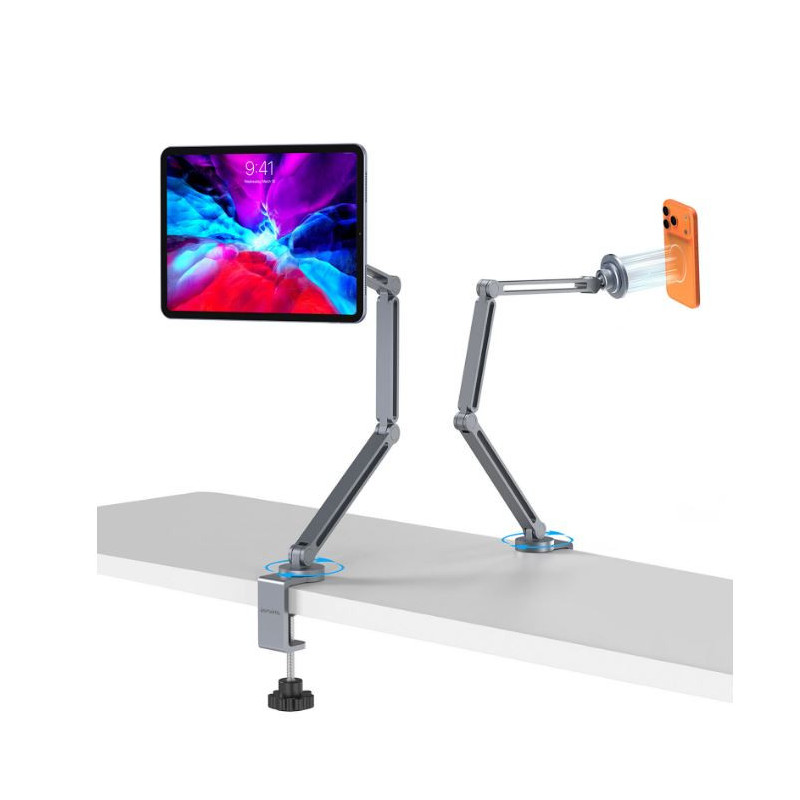 Magnetic tablet / smartphone holder ErgoPro desk clamp, gray