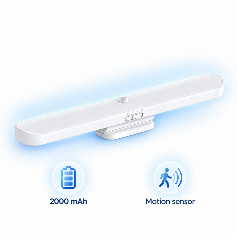 Rechargeable LED lamp with motion sensor, 120 lm, 3 light colors, USB-C charging, 2000 mAh battery