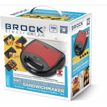 Brock SSM 6004 RD 4 viename sumuštinių / riešutų / vaflių keptuvė ir grilis, 750 W, Red