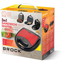 Brock SSM 2003 RD 3 viename sumuštinių / vaflių keptuvė ir kepsninė 750W, juoda / Red Brock SSM 2003 RD 3 viename sumuštinių / vaflių keptuvė ir kepsninė 750W, juoda / Red