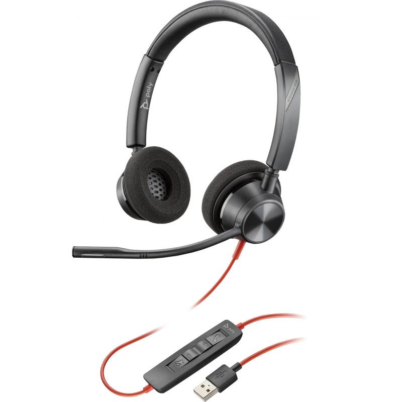 HP Poly Blackwire 3320 USB-A vadu austiņas, birojam / zvanu centram, 130 g, melna