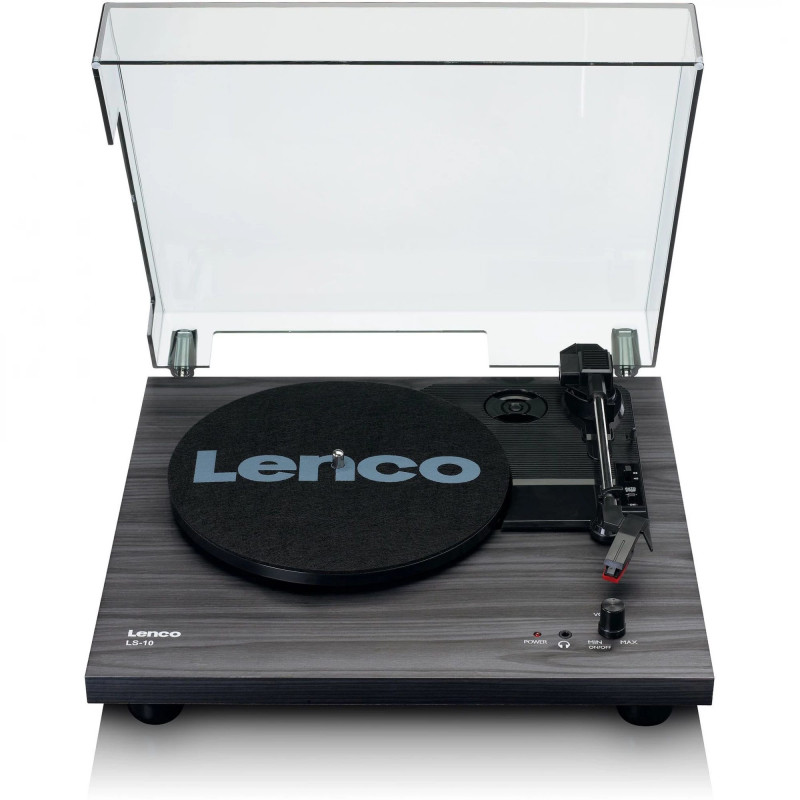 Lenco LS-10 Black - Belt-drive audio atskaņotājs ar iebūvētiem skaļruņiem, 33 / 45 RPM, RCA izeja, austiņu ligzda
