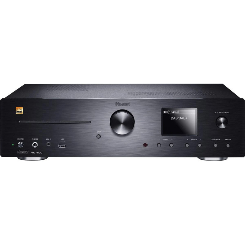 Stereo uztvērējs Magnat MC 400 — 2.0 kanāli, 40 W uz kanālu, CD atskaņotājs, Wi‑Fi, Bluetooth, DAB / FM, Ethernet (melns