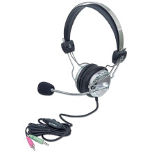 Manhattan Stereo Over-Ear austiņas ar mikrofonu, 3.5mm, regulējams tērauda galvas saite, skaļuma kontrole, 2.5m kabelis