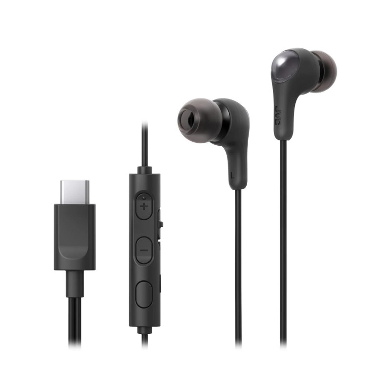 Vadu austiņas JVC HA-FR9UC ar USB-C, 9,2 mm draiveri, 5-22000 Hz, iebūvētu mikrofonu un vadības ierīcēm, 1,2 m vads, mel