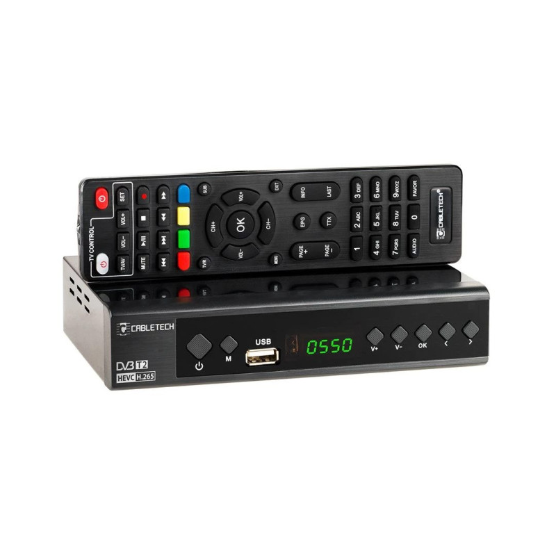 Digitālās TV uztvērējs Cabletech URZ0336C DVB-T / T2 H.265 zemes apraides uztvērējs, 470-862 MHz, 1 uztvērējs, HDMI, USB