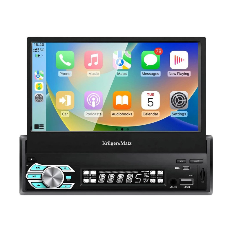 Kruger &amp; Matz KM2018 Auto radio ar 7 inch izvelkamo skārienekrānu, Apple CarPlay un Android Auto